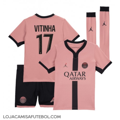 Camisa de Futebol Paris Saint-Germain Vitinha #17 Equipamento Alternativo Infantil 2024-25 Manga Curta (+ Calças curtas)